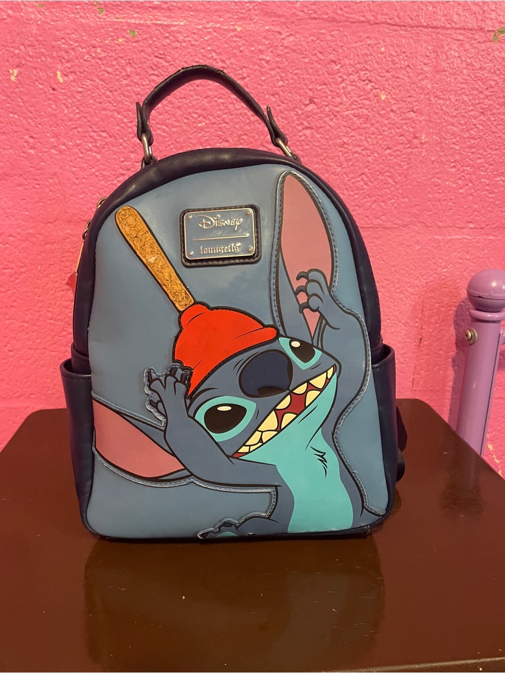 Loungefly Stitch Mini Backpack in Blue with Pink Accents